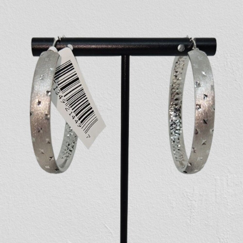 Vintage 925 Sterling Silver Diamond Cut Dual-Sided Design Textured Hoop Earrings